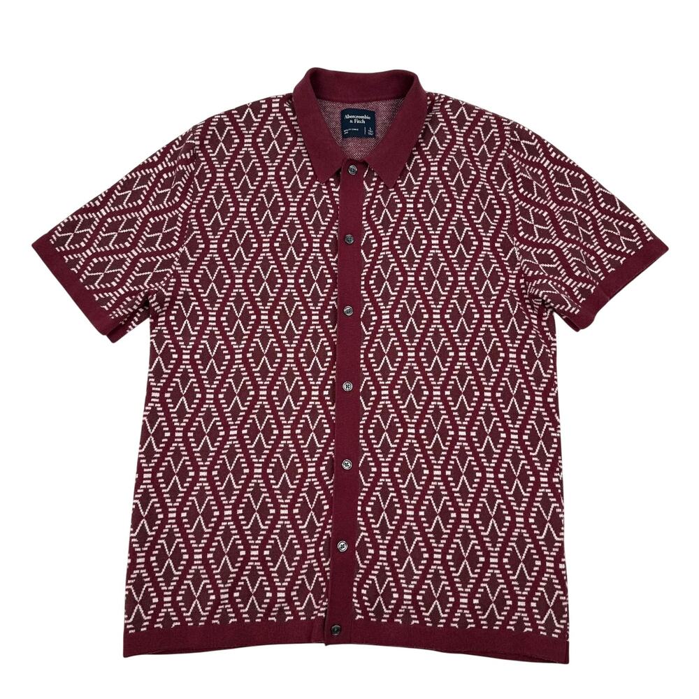 Abercrombie & Fitch Polo Shirt Sweater Knit Burgundy Geometric Button Front